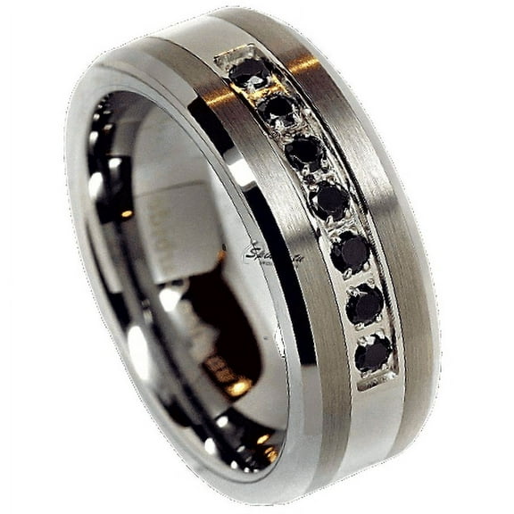 Tungsten Rings for Men Wedding Bands for Him Womens Wedding Bands for Her 6mm Black CZ Inlay Mens Band Brushed Size 6-13