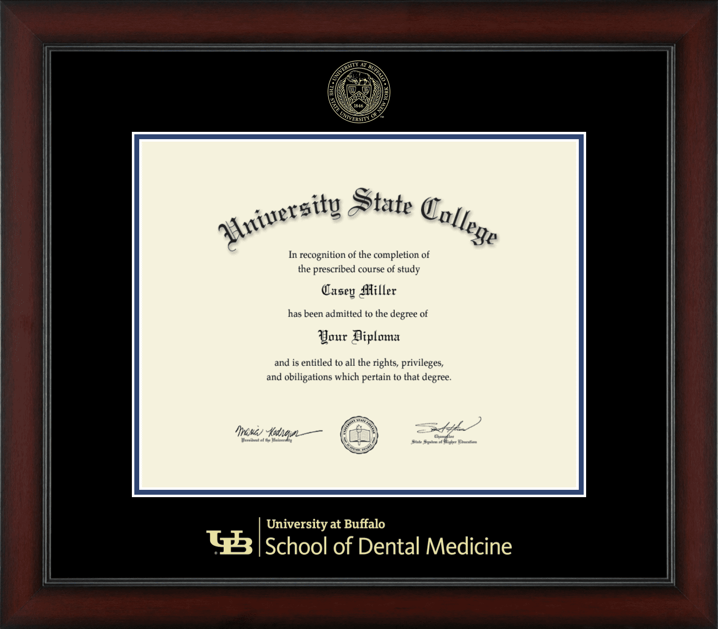 University at Buffalo School of Dental Medicine Officially Licensed Gold Embossed Diploma