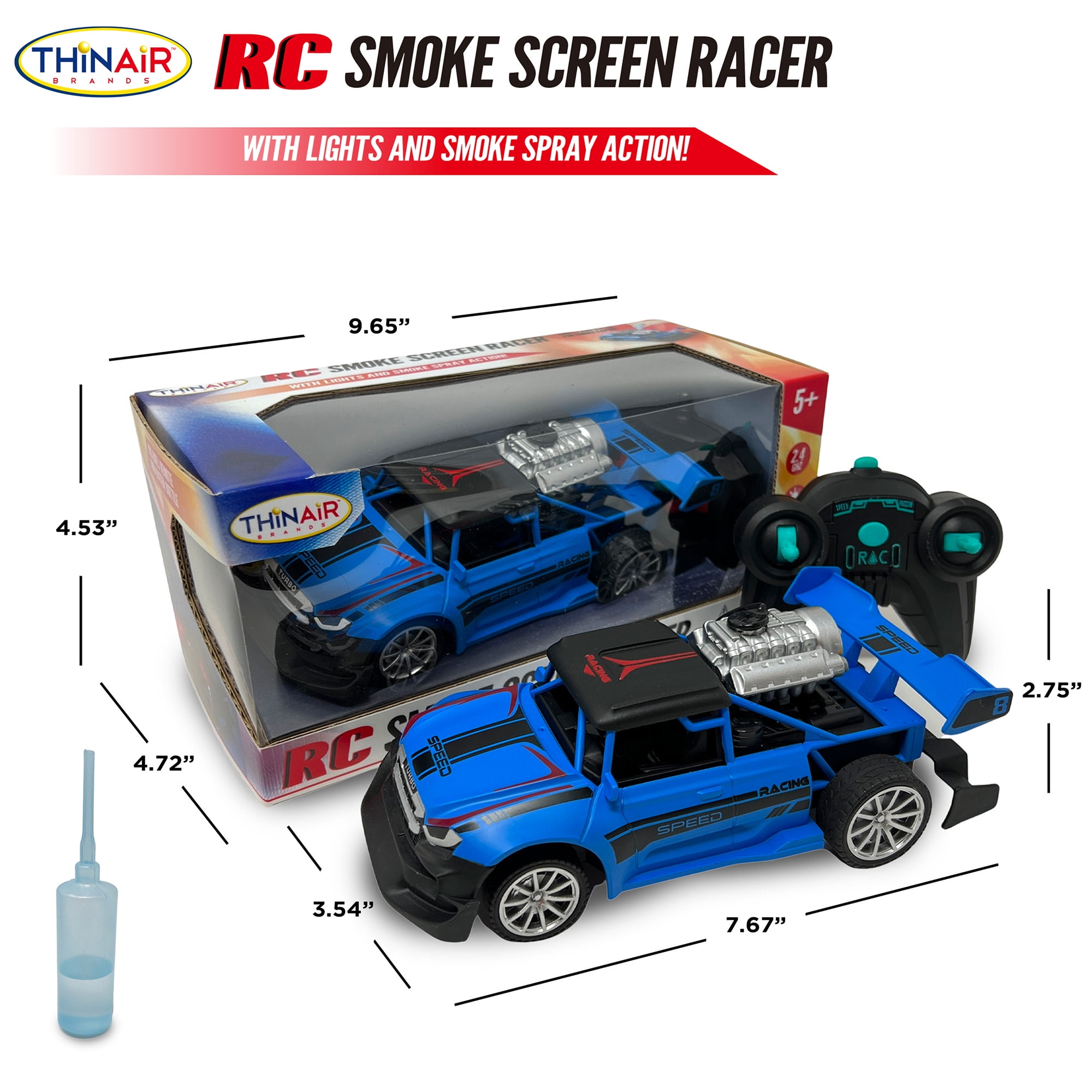 Hyper Drive: RC Smoke Screen Racer - Blue - Light-Up Remote Control Car, Spraying Vapor Mist, Toy Vehicle Performs Stunts & Tricks, 2.4 GHz, Kids 5+