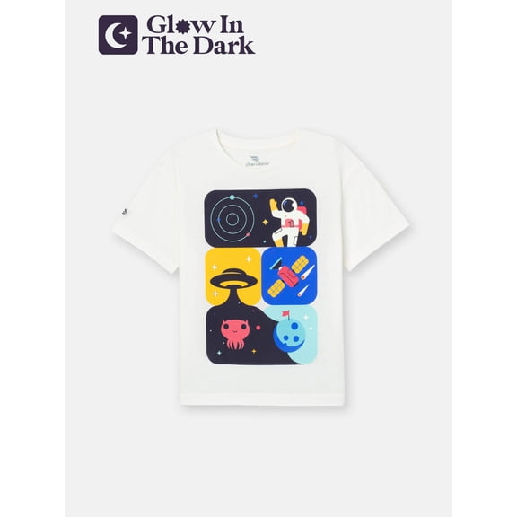 Short Sleeve T-Shirt with (Alien) Glow-in-the-Dark Graphic - White