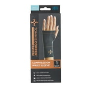 Tommie Copper Sport Compression Wrist Sleeve, Black, Adult, Small/Medium, Copper and Zinc Infused Muscle Recovery, 1 Sleeve