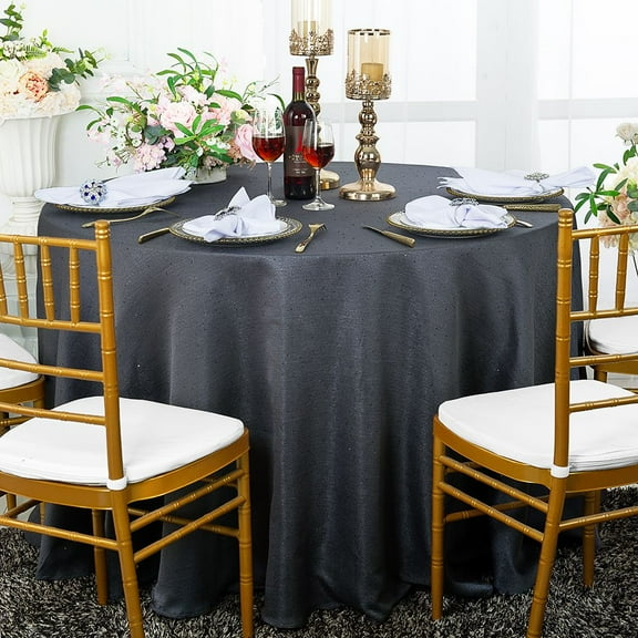 Wedding Linens Inc. 120" Round Paillette Poly Flax / Burlap Sequins Hessian Tablecloths Table Covers for Wedding Party Events Luxury Décor use - Pewter