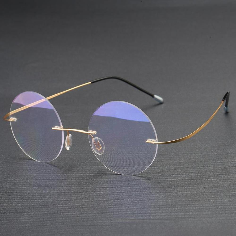3 Pairs of Steve Jobs 48mm Retro Rimless Blue Light Blocking Oversized Reading Glasses 1.50, Mens Round Presbyopic Glasses Womens Lightweight Flexible Gold Readers +1.50 Strength