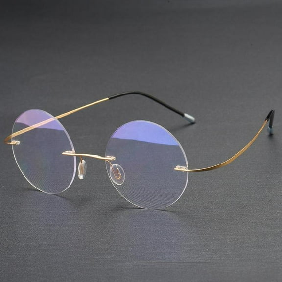 Steve Jobs 48mm Retro Rimless Blue Light Blocking Oversized Reading Glasses 1.00 Mens Round Presbyopic Glasses Womens Lightweight Flexible Gold Readers 1.0