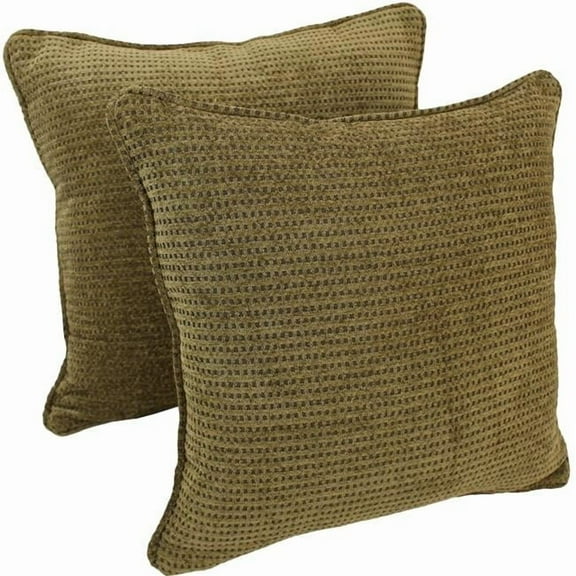 Blazing Needles 9810-CD-S2-JCH-CO-13 18 in. Double-Corded Patterned Jacquard Chenille Square Indoor Throw Pillows with Inserts, Gingham Brown - Set of 2
