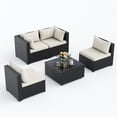 thumbnail image 2 of POTEBAN 5 Pieces Patio Conversation Set, Outdoor Black PE Wicker Sectional Sofa for Backyard Garden, Off-white, 2 of 9