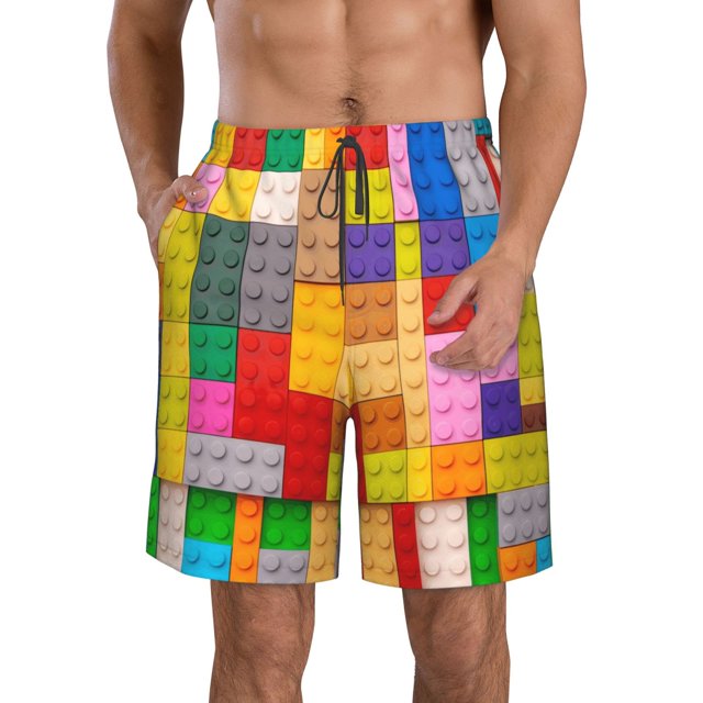 Fotbe Colorful Plastic Blocks Pattern Trajes de Baño Estampados para Hombre, Shorts de Verano de Secado Rápido, Ropa de Playa, Bañadores-Medium