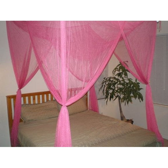 OctoRose Four Post Mosquito Net for Bed Canopy-Fits All Beds Queen, King, California King Beds-Indoor & Outdoor Use-Great for Hammock Mosquito Net and Daybed Canopy Bed Curtains-76"x86"x96"-HotPink