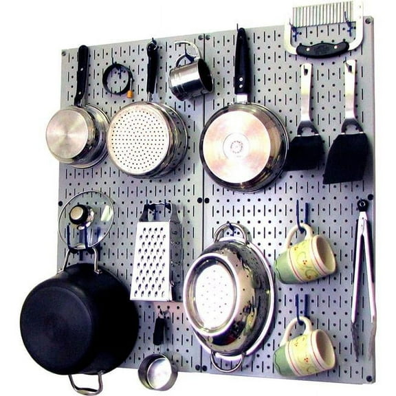 Kitchen Pegboard Pack Storage & Organization Kit, Gray & Blue - 32 x 32 x 6 in.