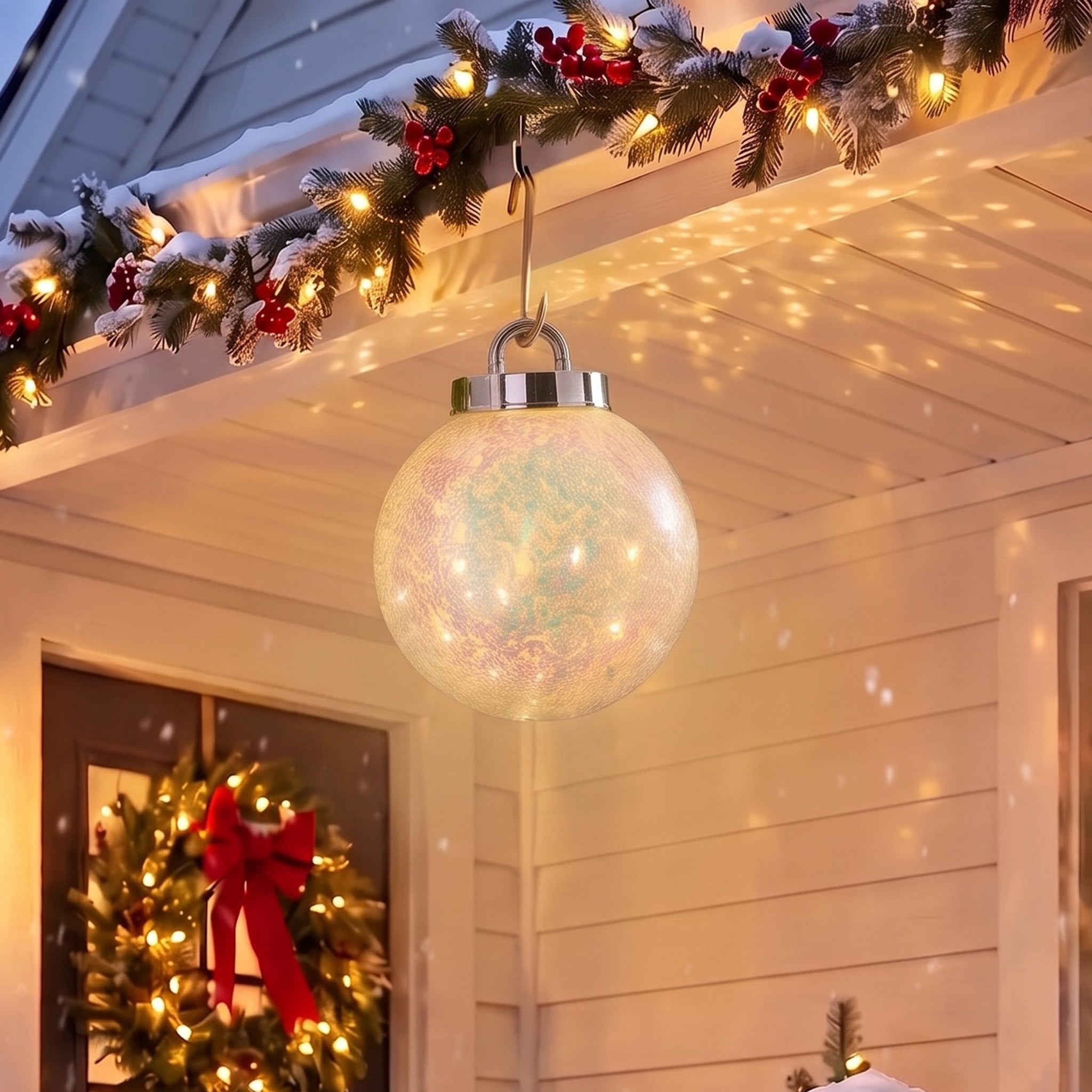 Indoor/Outdoor LED Giant 8-Function Christmas Ornament Decoration with 50 LED Lights, Glittering Warm White, 7.8", by Holiday Time