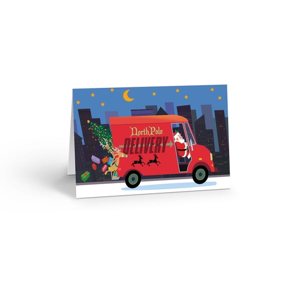 Stonehouse Collection Delivery Truck Christmas Card, Santa Driving Red Delivery Truck Holiday Card, 12 Cards and 12 Envelopes - Made in the USA (Standard)