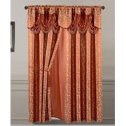 All American Collection New 2 Panel Jacquard-Like Polyester Curtain with Attached Valance and Sheer Backing