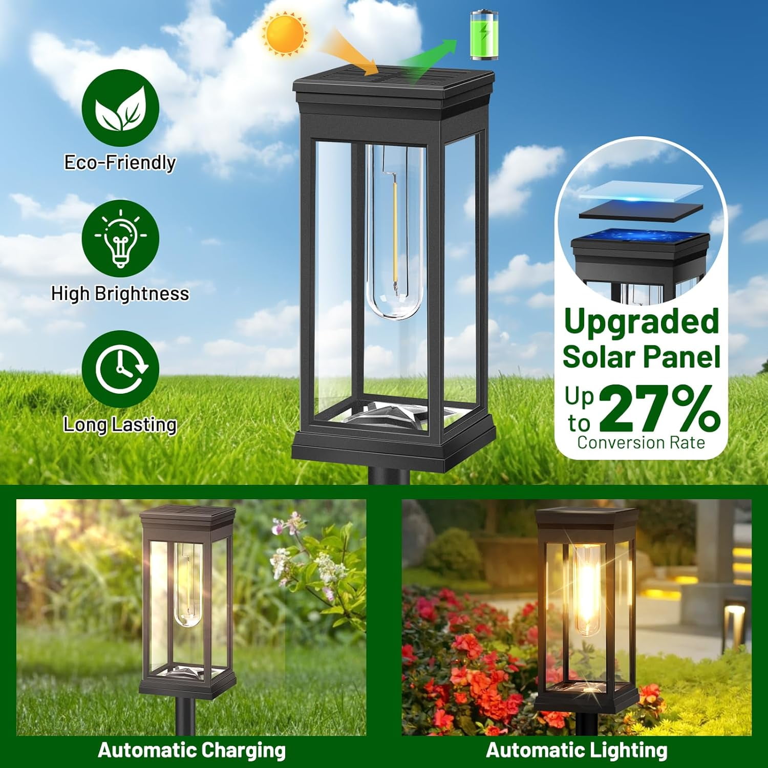 Solar Pathway Lights Outdoor, 8-Pack Large LED Solar Light Outdoor Waterproof, Super Bright Outside Lights for Yard, Sun-Powered Landscape Lighting for Garden Walkway, Warm White