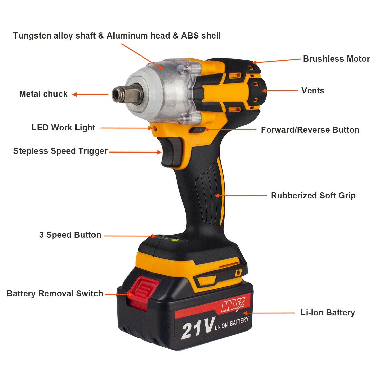 21V Cordless Impact Wrench 1/2