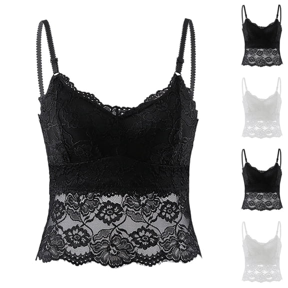 Women's Lace Cami Tops with Built In Bra V Neck Adjustable Spaghetti Strap Sleeveless Slim Fit Tank Tops Basic Layering Undershirts White