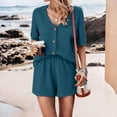 thumbnail image 3 of Zynoxe Two Piece Sets for Women Trendy V Neck Button-Up Short Sleeve Top Elastic Waist Shortsset Comfy Breathable Cotton Womens Sets Versatile Casual Solid Color Summer Outfits L, 3 of 10