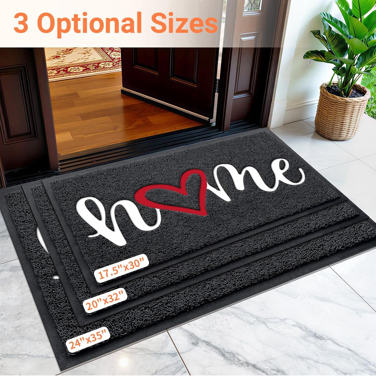 Door Mat Home Welcome Mats Outdoor and Indoor, Heavy-Duty Low-Profile Non-Slip Front Welcome Mat for Home Entrance, Outside Entry, Yard, Floor, Patio (30''x17.5'', Black)