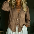thumbnail image 6 of Women's Linen Button Up Cardigan Shirt Top V-Neck Long Sleeve Solid Color Casual Daily Wear Business Casual Vacation Fashion Essential Gift for Women | CSEONE,Brown XL, 6 of 9