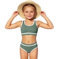 thumbnail image 3 of YOUYEDIAN Girls Swimsuit Two Piece Sporty High Waisted Bathing Suit Color Block High Cut Bikini Set (Army Green, 13-14 Years), 3 of 8