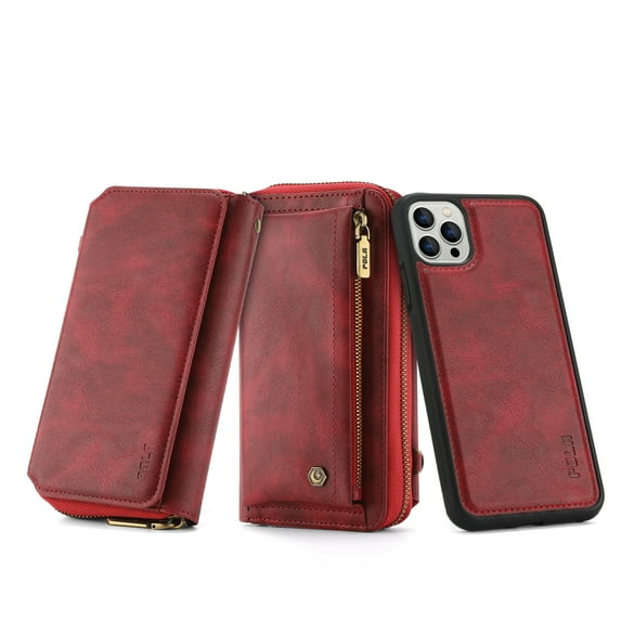 Allytech,iPhone11 pro Zipper Wallet case,PU Leather Cover Stand Flip Cover with Card Slot Detachable Magnetic Zipper Wallet Strap Wrist for iPhone 11 Pro,Red