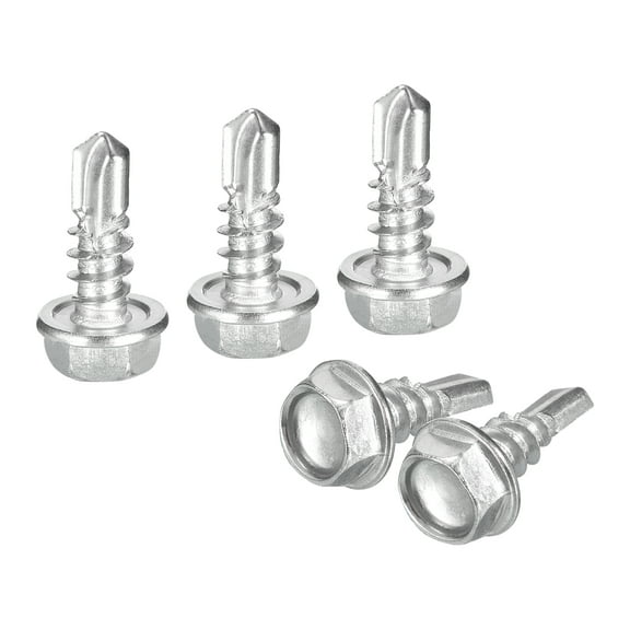 Uxcell 25 Pack #8 x 1/2" Self Drilling Screws, 410 Stainless Steel Self Tapping Screws for Metal, Hex Washer Head Sheet Metal