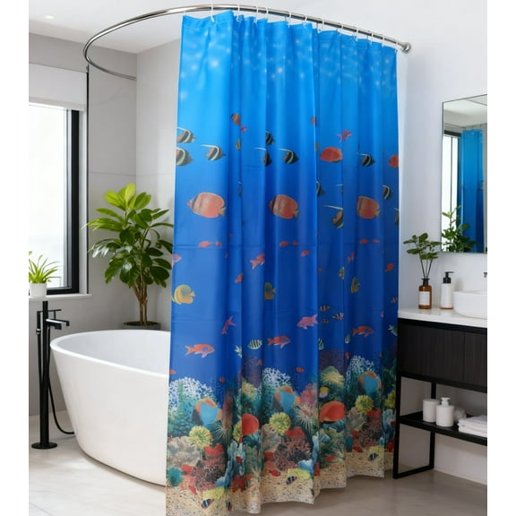 CHERAISA Shower Curtain with 12 Plastic Hooks,Waterproof PEVA Shower Ocean World Liner for Bathroom 72"x72" ,Machine Washable