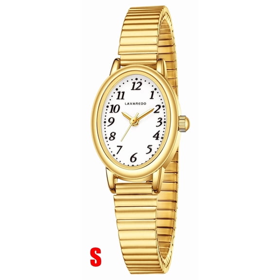 Gold Watches for Women Easy Read Ladies Quartz Wrist Watch with Stainless Steel Expansion Band Waterproof Watch Mother's Day Gift for Woman - S Size