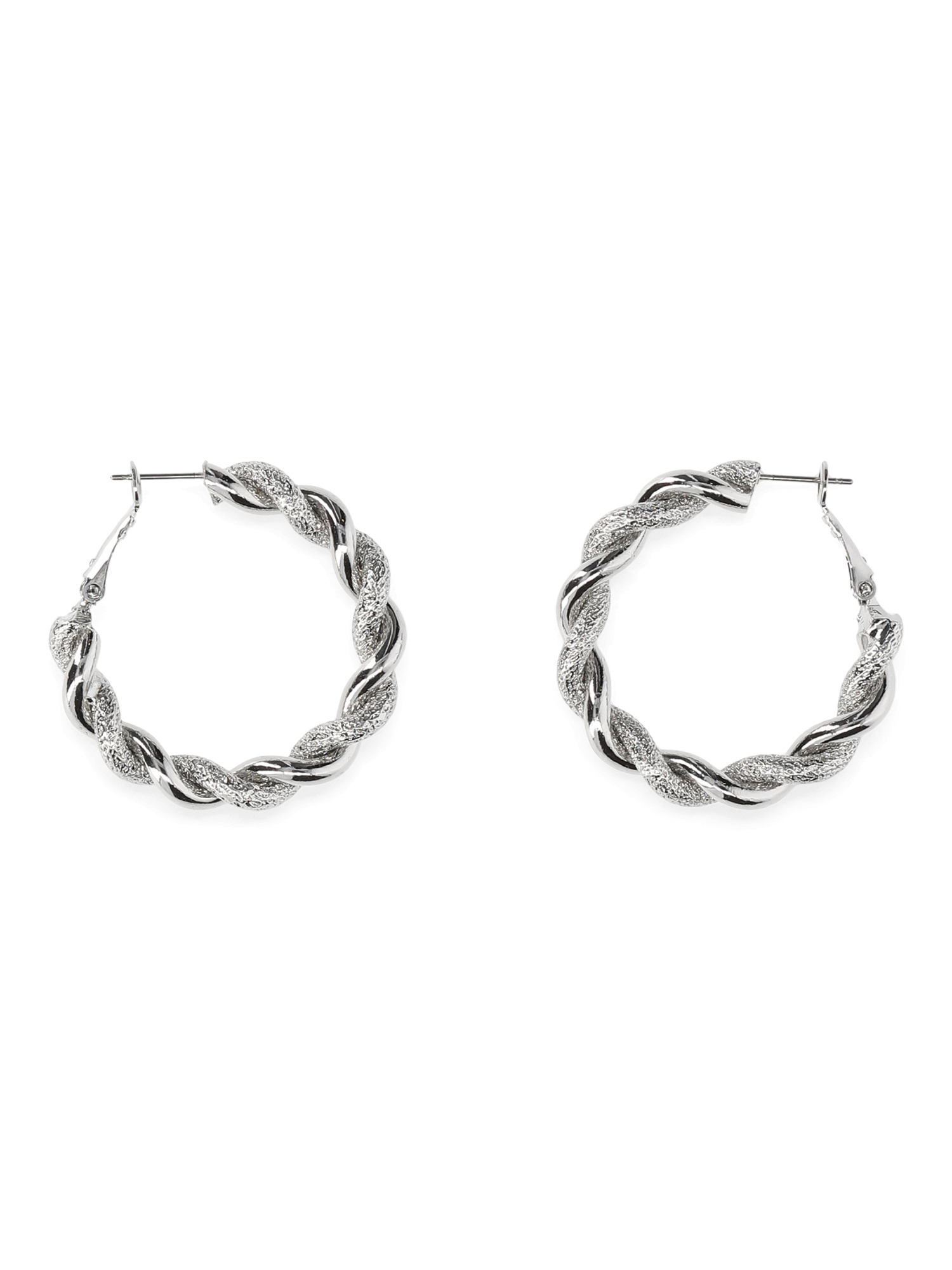 Madden NYC Women's Fashion Rhodium Textured Twist Medium Hoop Earrings