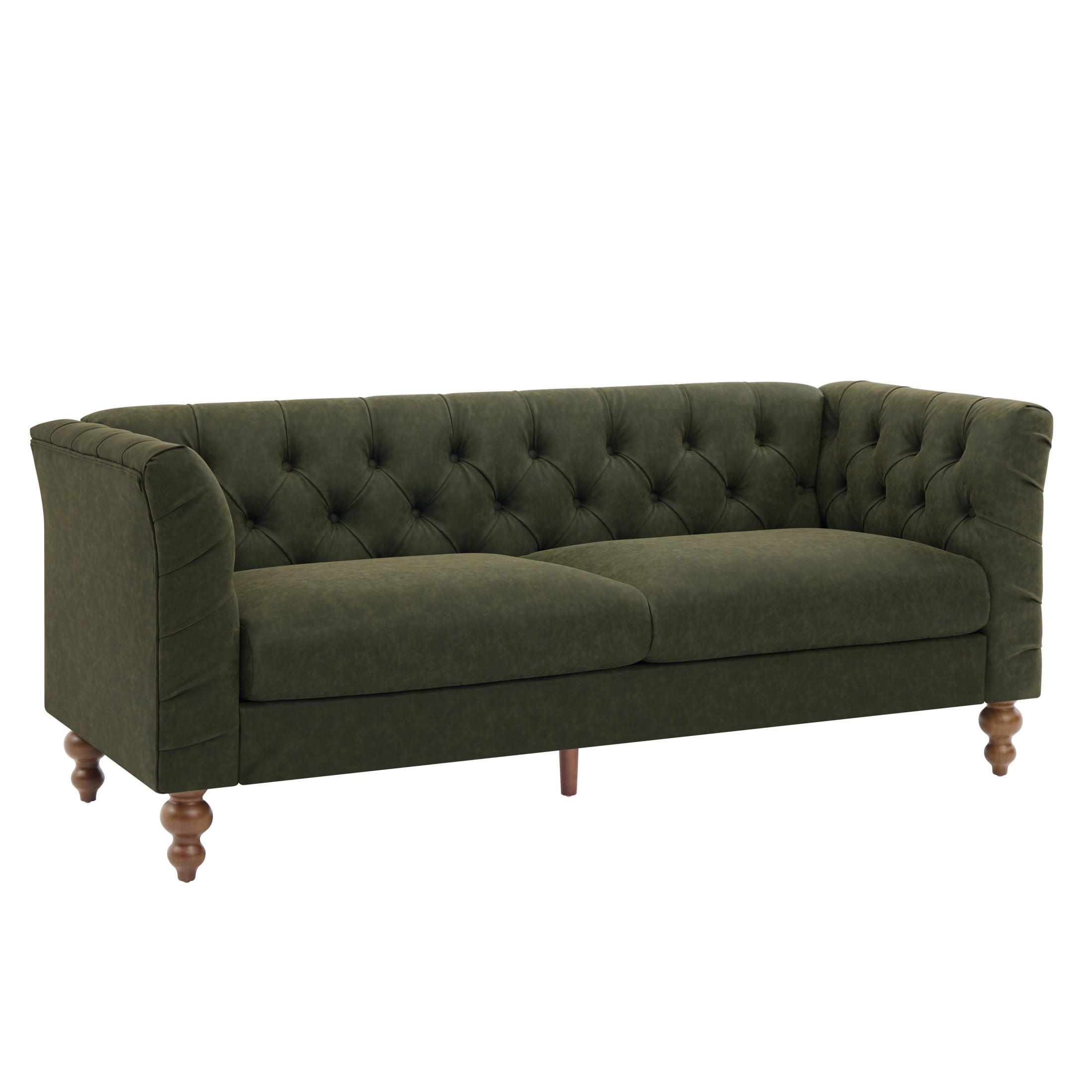 Christopher Knight Home 73.5" Chesterfield Sofa, Tufted PU Leather Couch with Flared Arms, Green