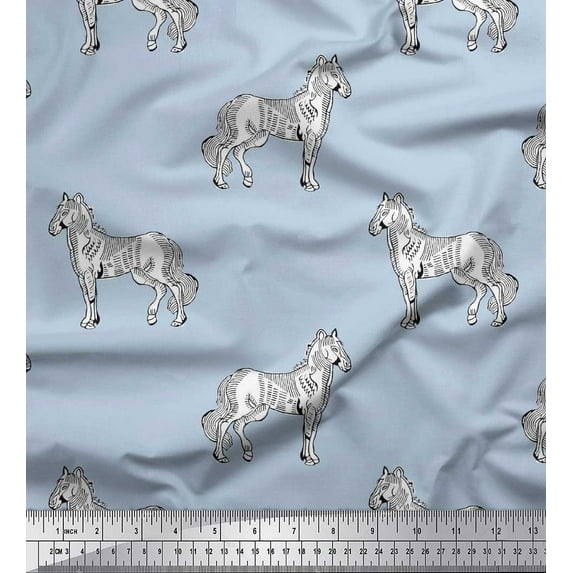 Soimoi Rayon Fabric Horse Block Print Fabric by The Yard 56 Inch Wide