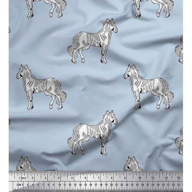 Soimoi Rayon Fabric Horse Block Print Fabric by The Yard 56 Inch Wide
