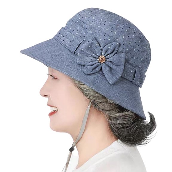 Women Summer Sun Hat for Elderly Mom Breathable Cotton Fabric Bow‑Decorated Bucket Hat Lightweight Outdoor UV‑Protection Fisherman Cap for Senior Ladies