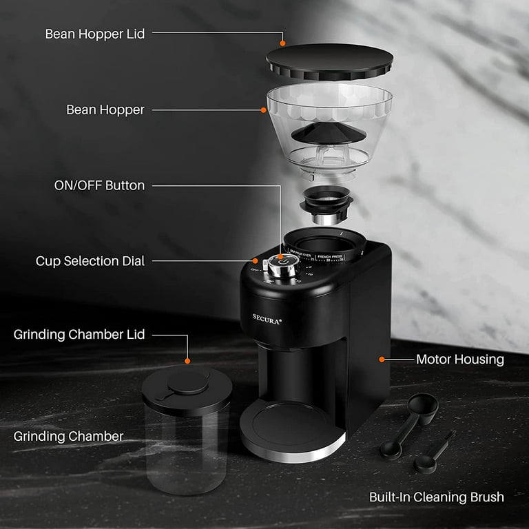 Secura Conical Burr Coffee Grinder, Stainless Steel