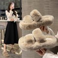 thumbnail image 4 of Pantuflas de felpa para mujer, estilo otoño e invierno, con doble tira, suela gruesa, cálidas, de algodón, para el hogar y la oficina, 4 of 6