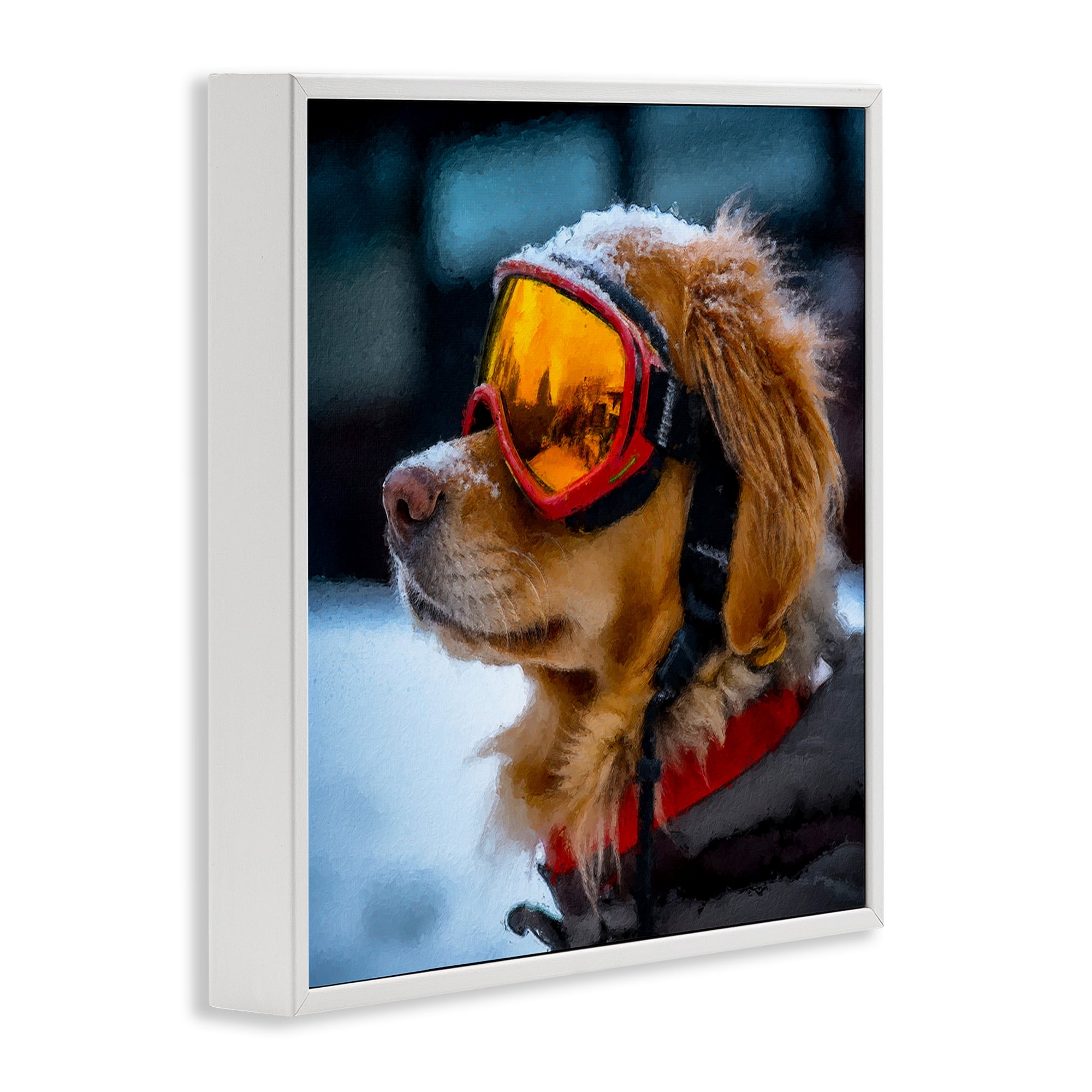 Stupell Industries Ski Goggles Dog White Framed Giclee Art, design by Sean Parnell