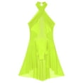 thumbnail image 5 of TiaoBug Womens Sleeveless Mesh Splice Leotard Figure Ice Skating Dress Lyrical Modern Dance Costume Fluorescent Yellow L, 5 of 7