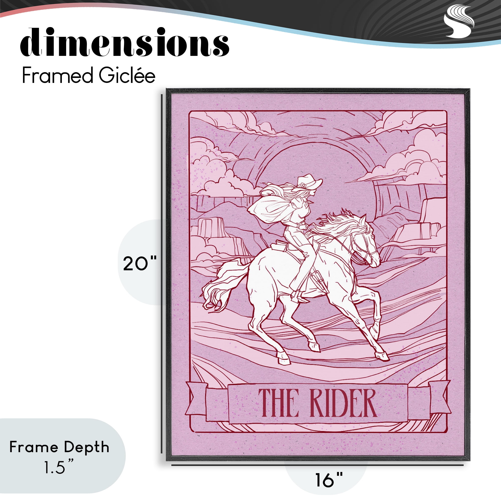 Stupell Industries Cowgirl Rider Tarot Card Black Framed Giclee Art, design by Ziwei Li