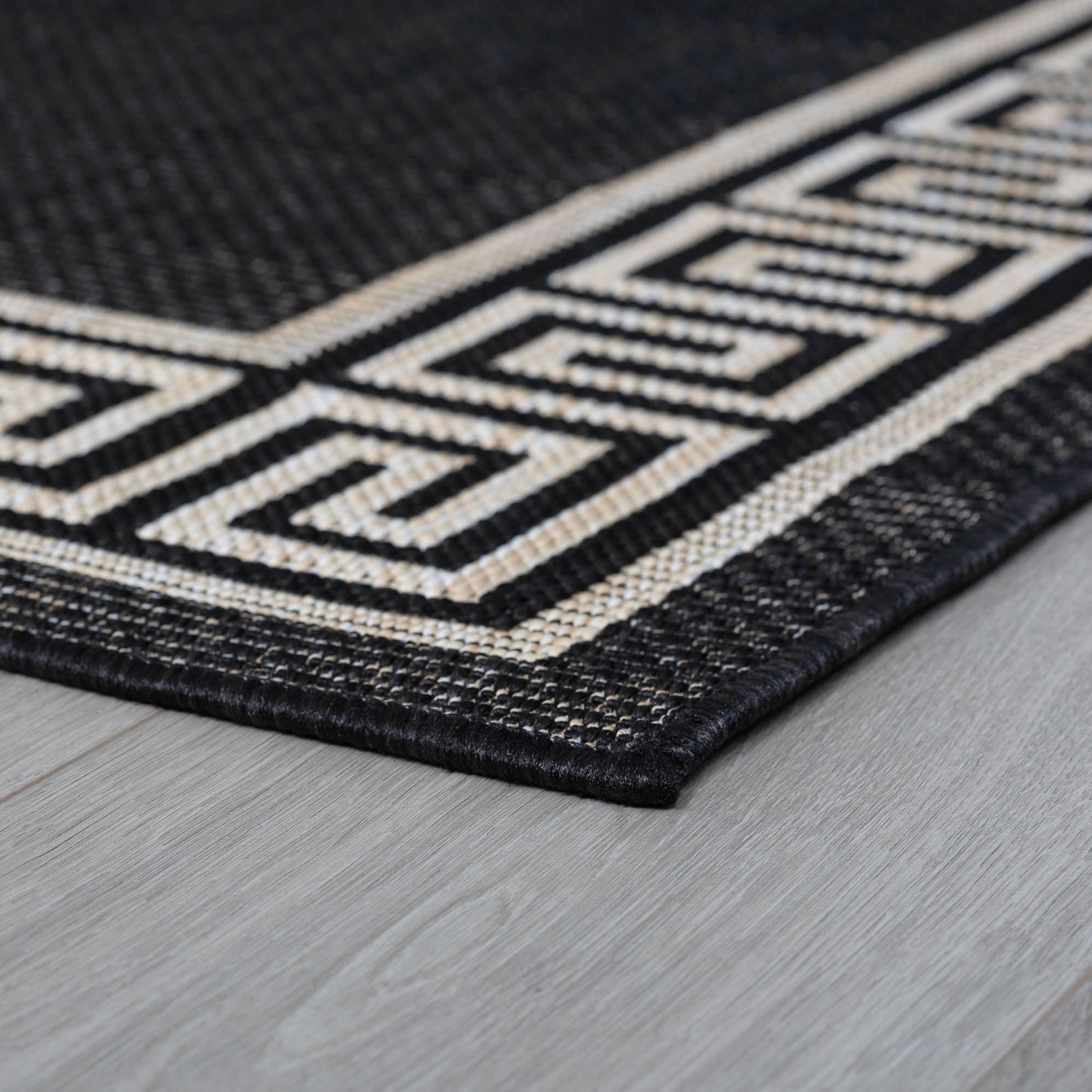 4x6 Water Resistant, Indoor Outdoor Rugs for Patios, Front Door Entry, Entryway, Deck, Porch, Balcony | Outside Area Rug for Patio | Black, Greek Key | Size: 4' x 5'3''