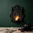 thumbnail image 4 of Gothic Candle Sconce, Black Plastic Medieval Floating Shelf Decorative Farmhouse Wall Candle Holder, Cathedral Arch Frame for Statue, Halloween, Fireplace Decor (B), 4 of 6