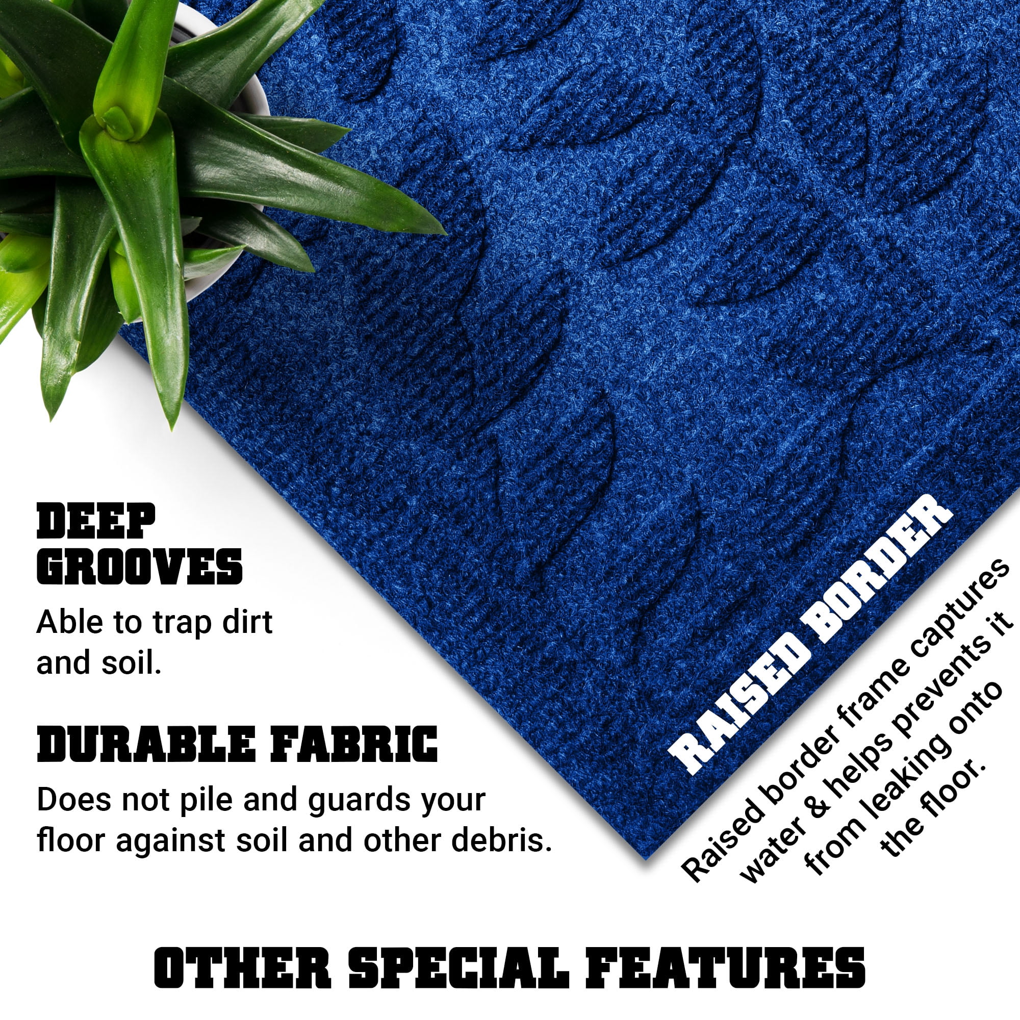 G128 23x35in Blue Floral Leaf Welcome Mat, Outdoor Front Door Rug for Entryway, Durable Doormat for Porch, Patio, or Indoor/Outdoor Use