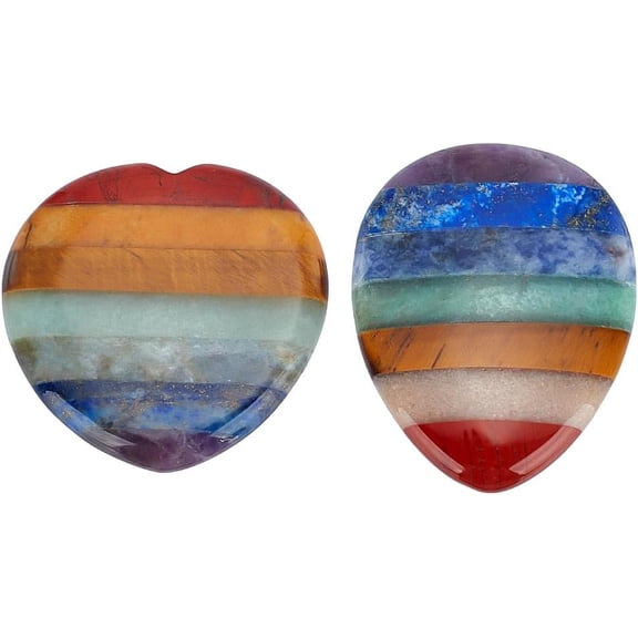 2 Pcs Thumb Stones Heart and Leaf Shape Chakra Stones Natural Gemstone Figurines Colorful Worry Stone for Meditation Divination Indoor Home Decor Colorful