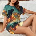 thumbnail image 6 of Womens Pajama Sets With Pocket, Halloween Black Cat Pumpkin Street Lounge Sets Short Sleeve Sleepwear PJ Sets for Women, 6 of 6
