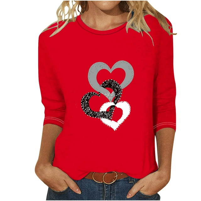FAIWAD Hauts à Manches 3/4 en Forme de Cœur pour Femmes Col Rond Ample Léger Tunique Tendance