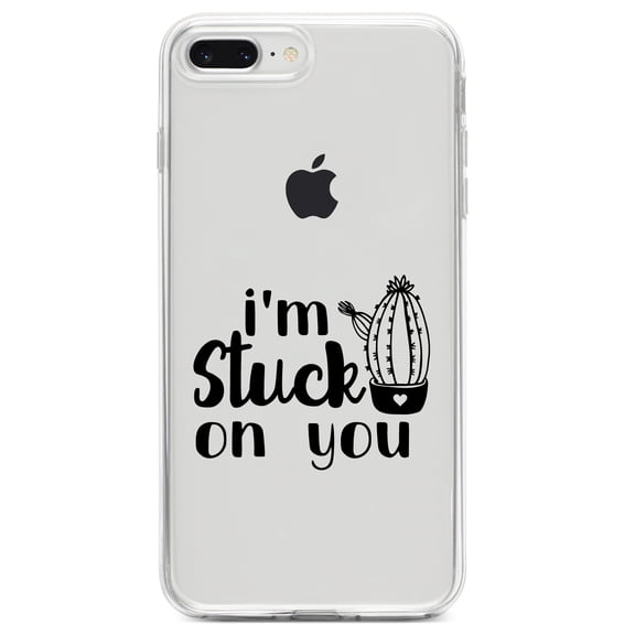 DistinctInk Clear Shockproof Hybrid Case for iPhone 7 PLUS / 8 PLUS (5.5" Screen) TPU Bumper Acrylic Back Tempered Glass Screen Protector - I'm Stuck On You Cactus