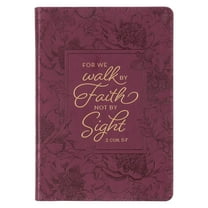Christian Art Gifts Classic Journal Walk by Faith 2 Cor. 5:7 Floral Inspirational Scripture Notebook, Ribbon Marker, Raspberry Faux Leather Flexcover, 336 Ruled Pages