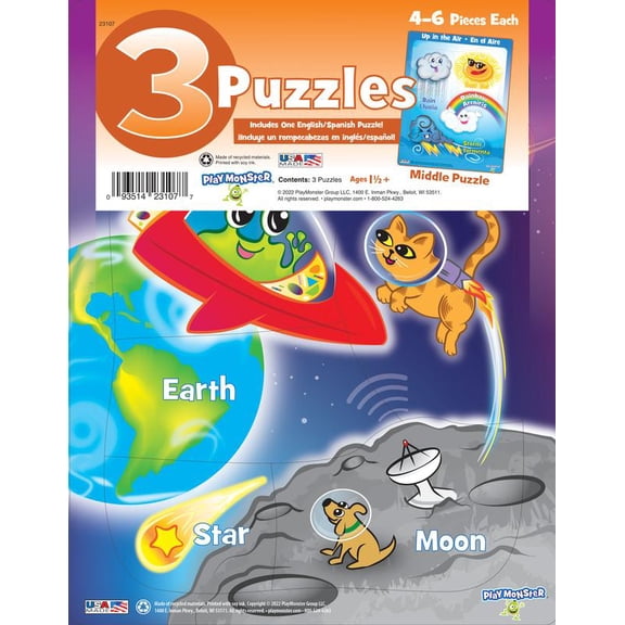 3-Pack Preschool Learning Jigsaw Puzzles (Styles May Vary) by PlayMonster