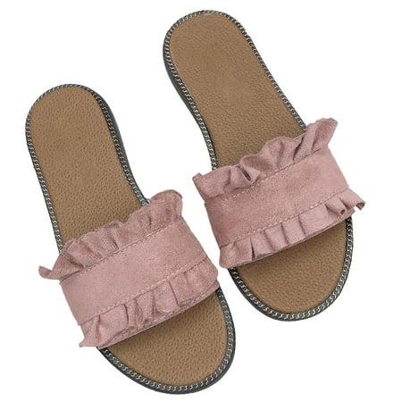 

LWVITH Women Summer Sandals Beach Holiday Slides Flats Low Heel Casual Slippers Open Post Sliders Beach Pool Shoes Ladies Clearance Pink 6.5