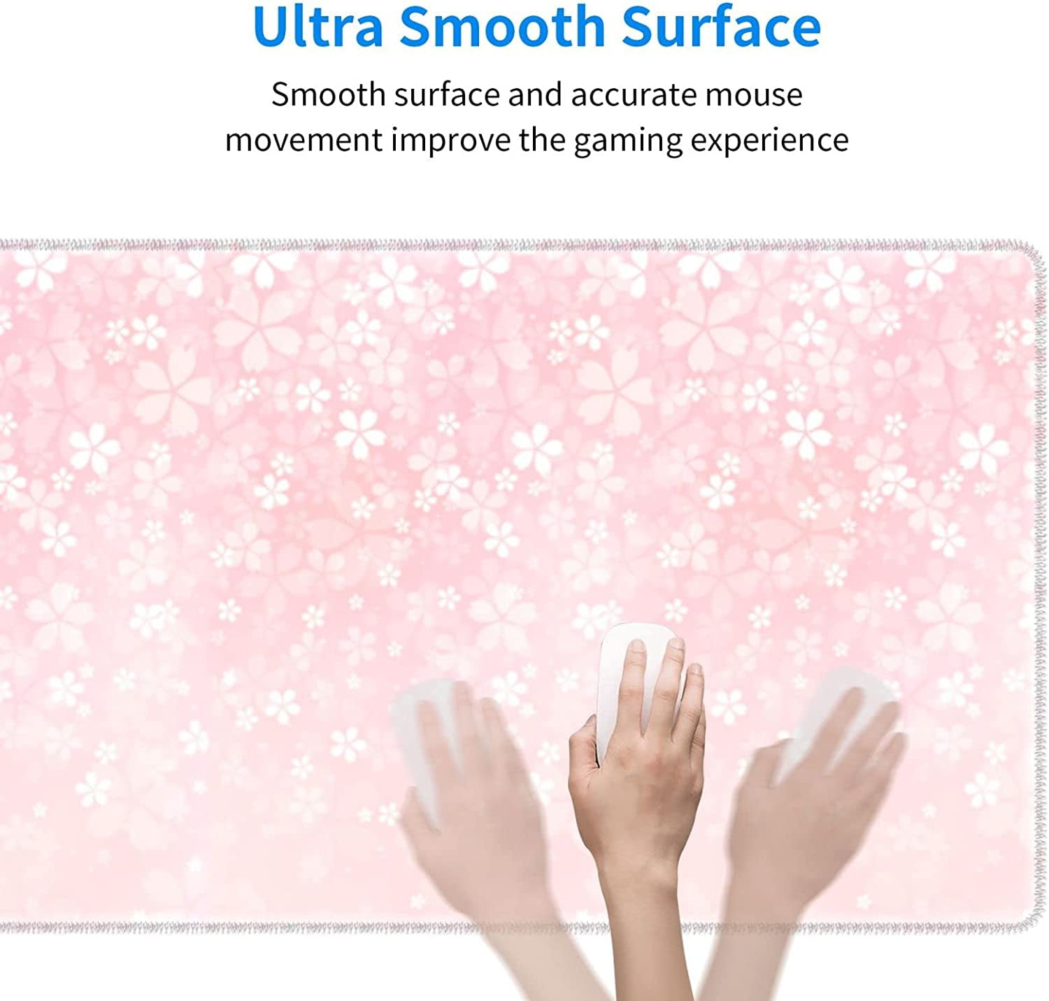 Pink Petals Sakura Blossoms Large Mouse Pads Rectangle Long Extended Big Stitched Edge Gaming Mousepad with Non-Slip Rubber Base for Desktop Laptop Keyboard 31.5 X 11.8 Inch
