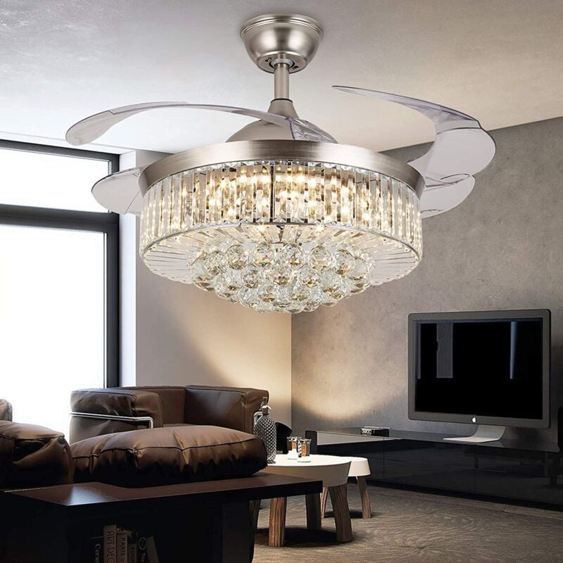 EAYSG 36" Crystal Fandelier Ceiling Fan Invisible Blade Ceiling Fan