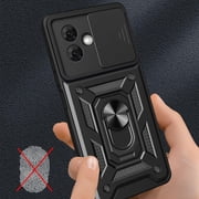 for Motorola G54 5G Case with Slide Camera Cover for Men, Military Grade Drop Phone Cover Case with Rotate Ring Kickstand for Moto G54 5G SJ Black